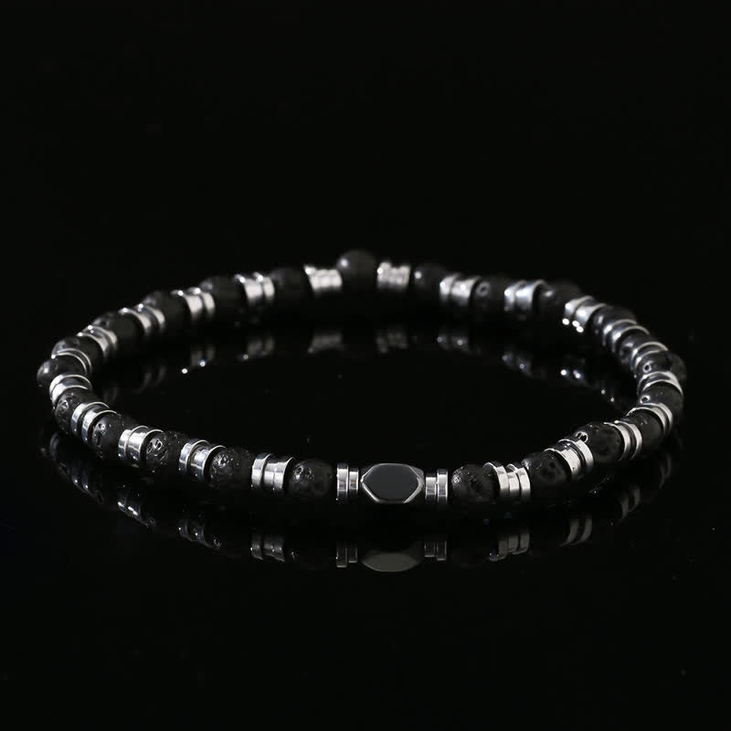 Bracelet en perles d'hématite en pierre de lave naturelle Olivenorma