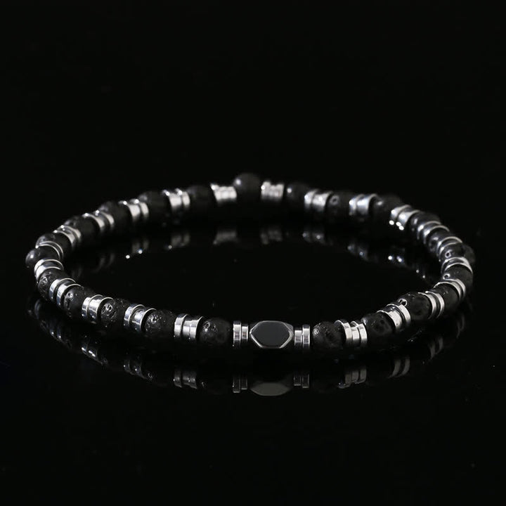 Bracelet en perles d'hématite en pierre de lave naturelle Olivenorma
