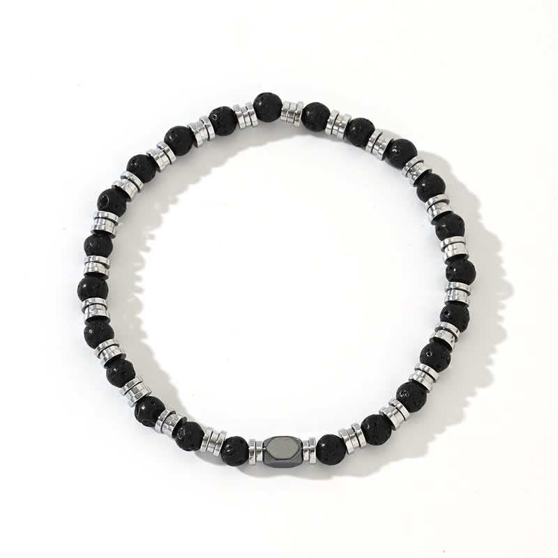 Bracelet en perles d'hématite en pierre de lave naturelle Olivenorma