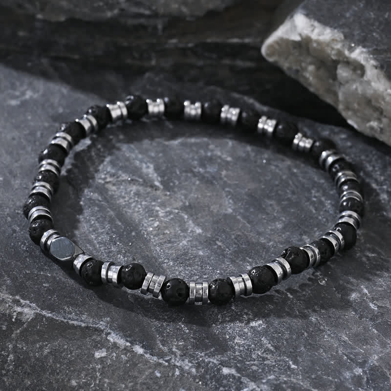 Bracelet en perles d'hématite en pierre de lave naturelle Olivenorma