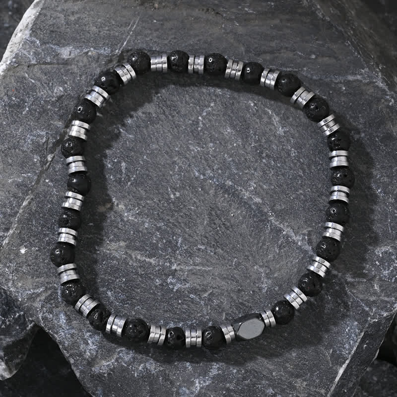Bracelet en perles d'hématite en pierre de lave naturelle Olivenorma