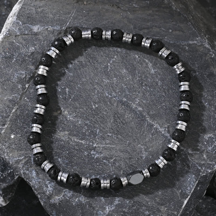 Bracelet en perles d'hématite en pierre de lave naturelle Olivenorma