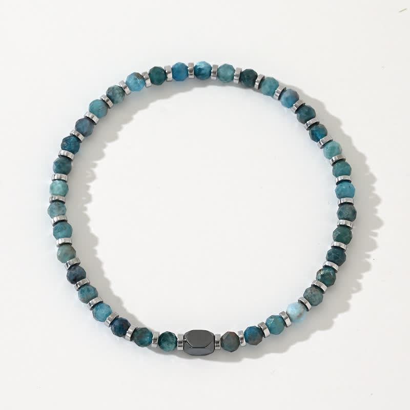 Bracelet en perles d'hématite bleue et d'apatite naturelle Olivenorma
