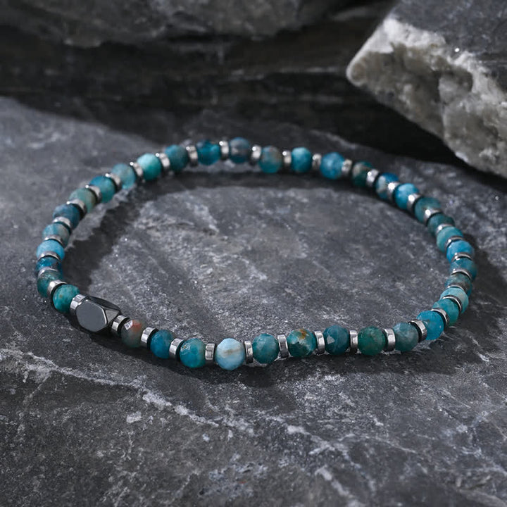 Bracelet en perles d'hématite bleue et d'apatite naturelle Olivenorma