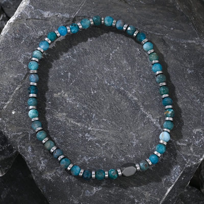 Bracelet en perles d'hématite bleue et d'apatite naturelle Olivenorma