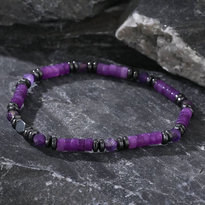 Bracelet en perles d'améthyste et d'hématite naturelles Olivenorma
