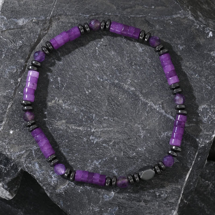Bracelet en perles d'améthyste et d'hématite naturelles Olivenorma