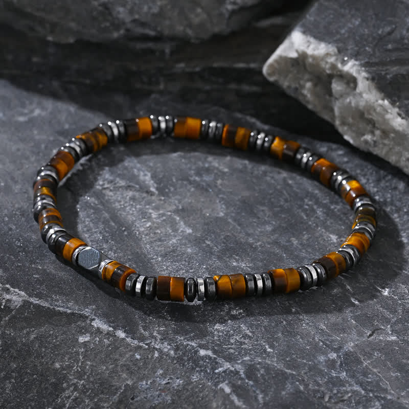 Bracelet en perles d'hématite naturelle et œil de tigre Olivenorma