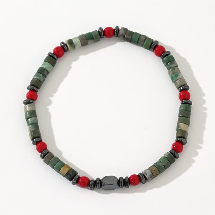 Bracelet Olivenorma en perles d'aventurine verte, d'hématite et de corail rouge