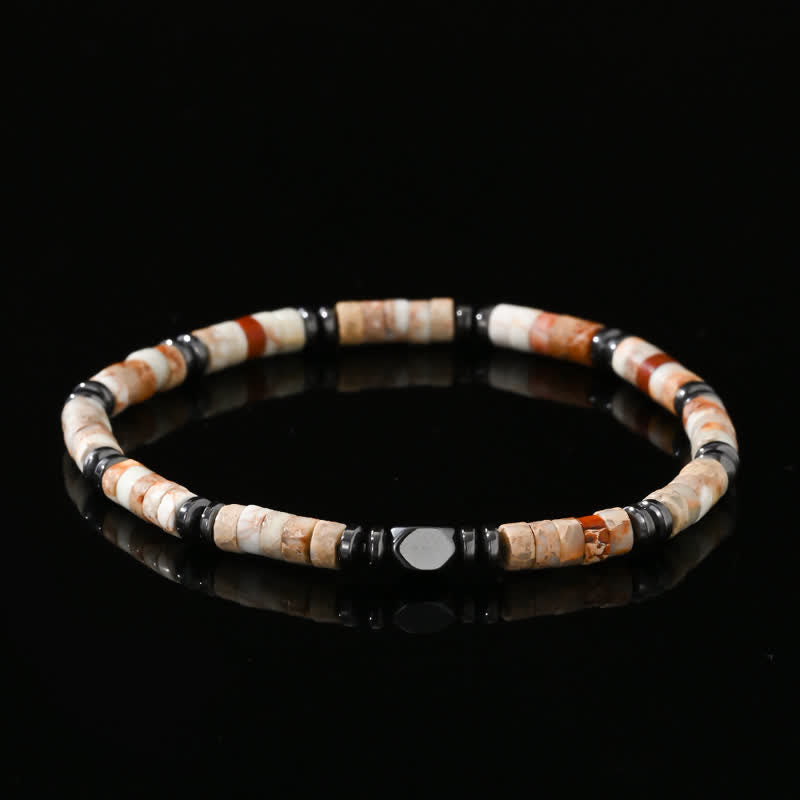 Bracelet en perles d'hématite et d'agalmatolite naturelles Olivenorma
