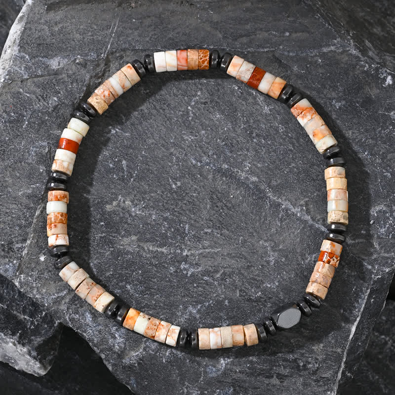 Bracelet en perles d'hématite et d'agalmatolite naturelles Olivenorma