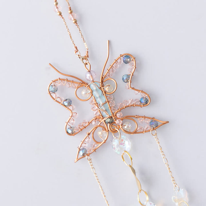 Carillon éolien en cristal avec fil de cuivre et papillon Olivenorma