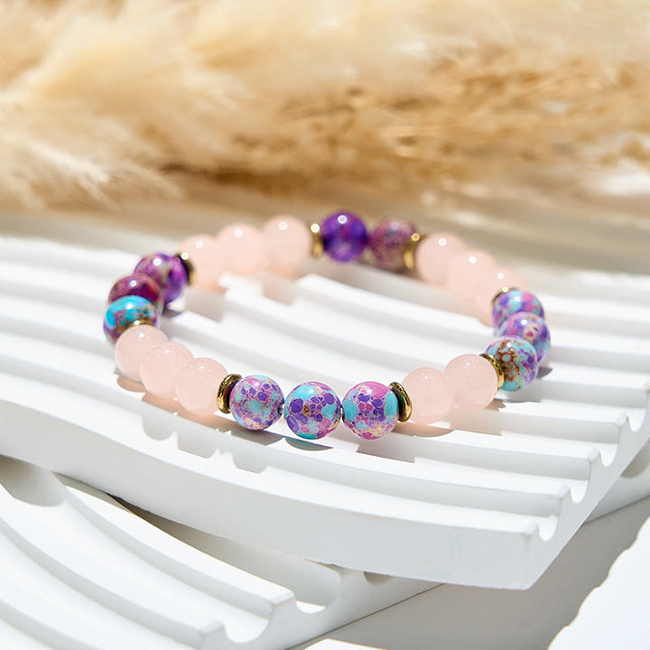 Bracelets de guérison en perles rondes de 8 mm en véritable quartz rose Olivenorma