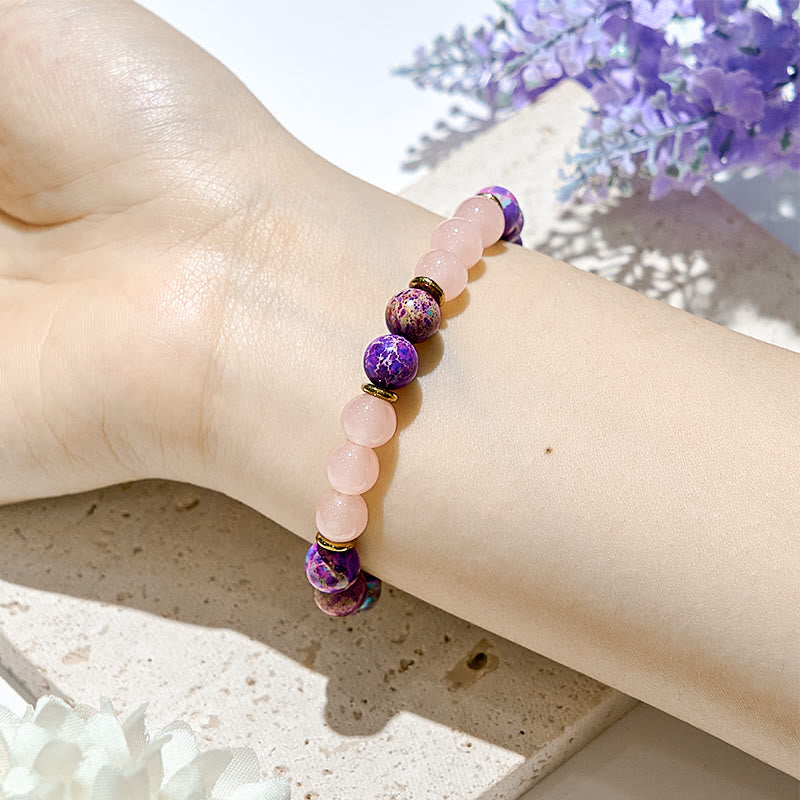 Bracelets de guérison en perles rondes de 8 mm en véritable quartz rose Olivenorma