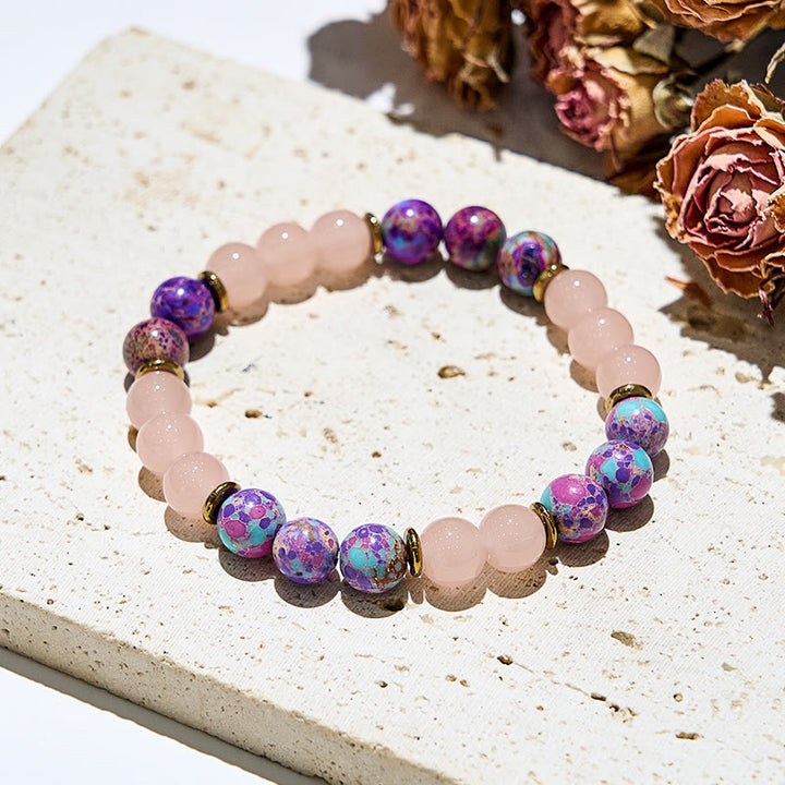 Bracelets de guérison en perles rondes de 8 mm en véritable quartz rose Olivenorma