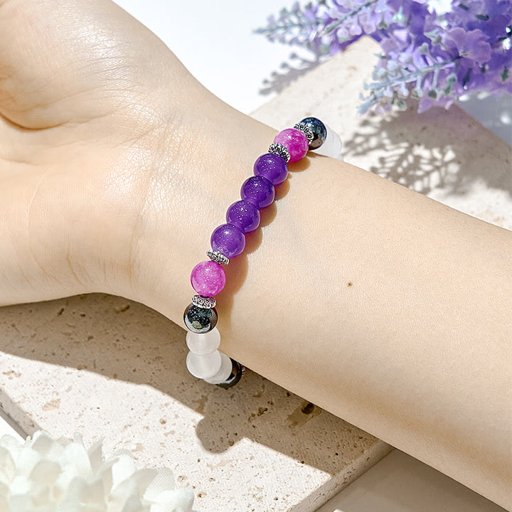 Bracelet élastique extensible de yoga en perles massives d'améthyste Olivenorma