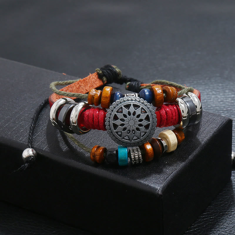 Bracelet en cuir hématite à 3 couches Olivenorma avec perles multicouches