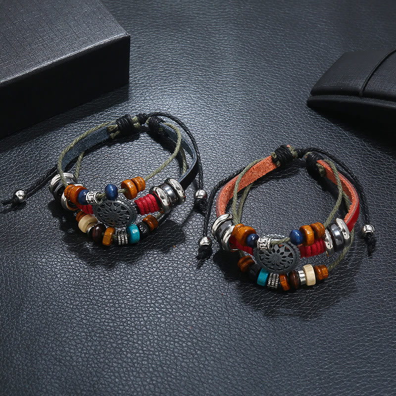 Bracelet en cuir hématite à 3 couches Olivenorma avec perles multicouches