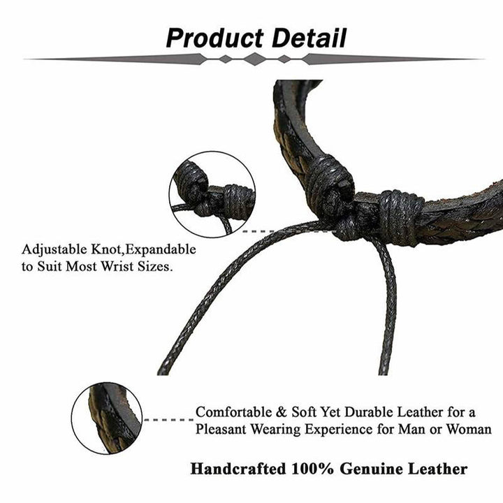 Bracelet en cuir tressé multicouche Boho Hamsa Olivenorma