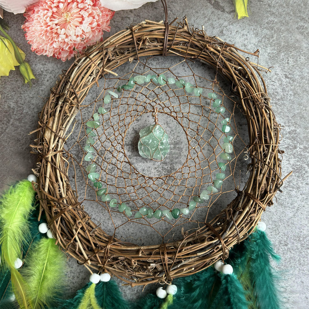 Décoration murale Olivenorma Attrape-rêves en rotin naturel et pierres précieuses