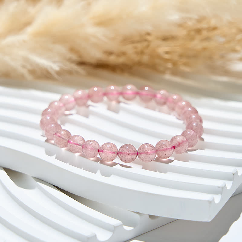 Bracelet en perles de quartz fraise naturel Olivenorma 6-10 mm