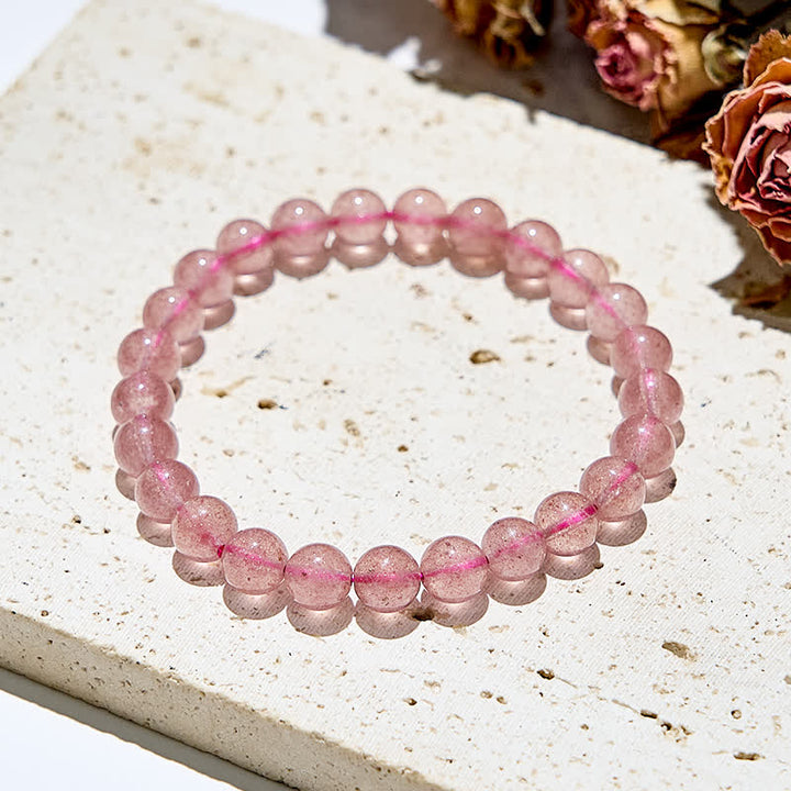 Bracelet en perles de quartz fraise naturel Olivenorma 6-10 mm