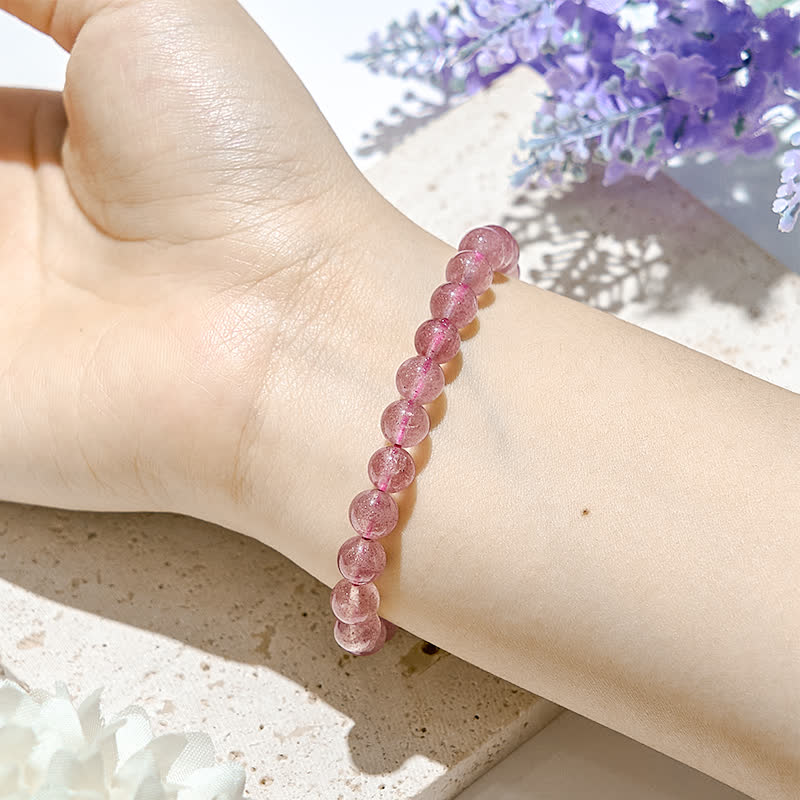 Bracelet en perles de quartz fraise naturel Olivenorma 6-10 mm
