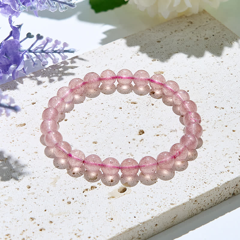 Bracelet en perles de quartz fraise naturel Olivenorma 6-10 mm