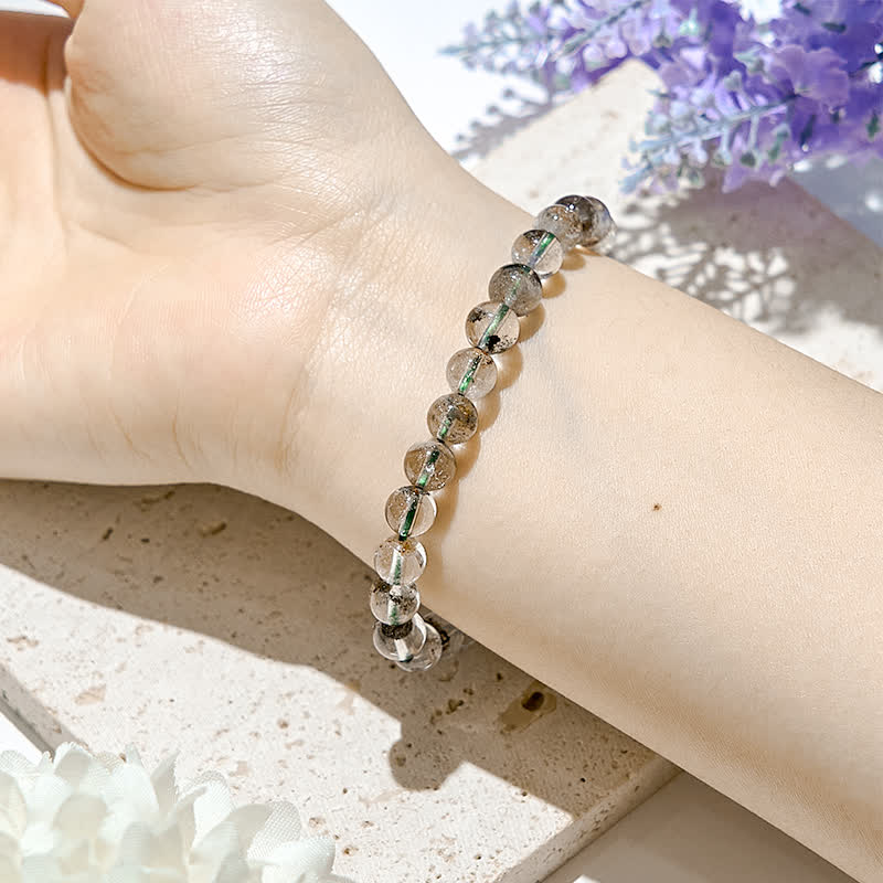 Bracelet en perles de quartz fantôme vert naturel Olivenorma