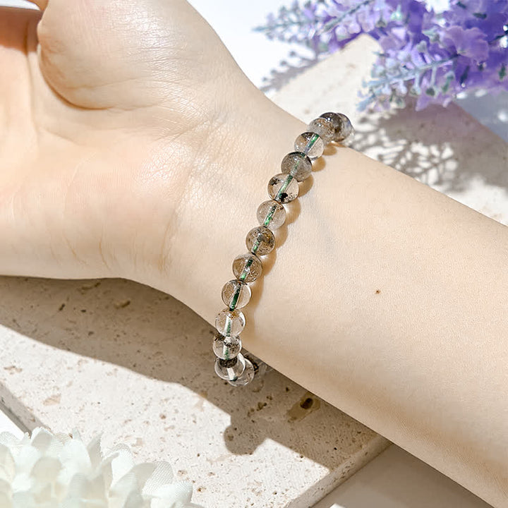 Bracelet en perles de quartz fantôme vert naturel Olivenorma