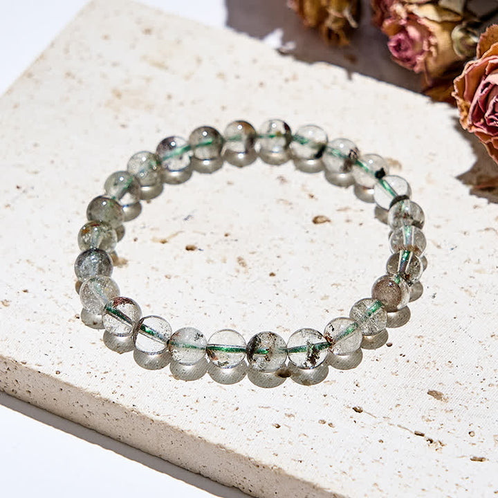 Bracelet en perles de quartz fantôme vert naturel Olivenorma