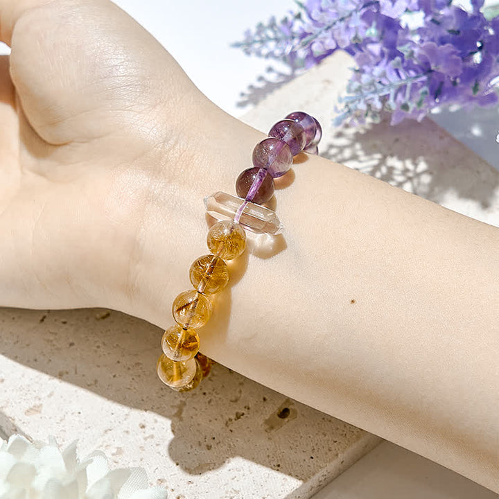 Bracelet Olivenorma en perles d'améthyste et de citrine naturelles de 9 mm