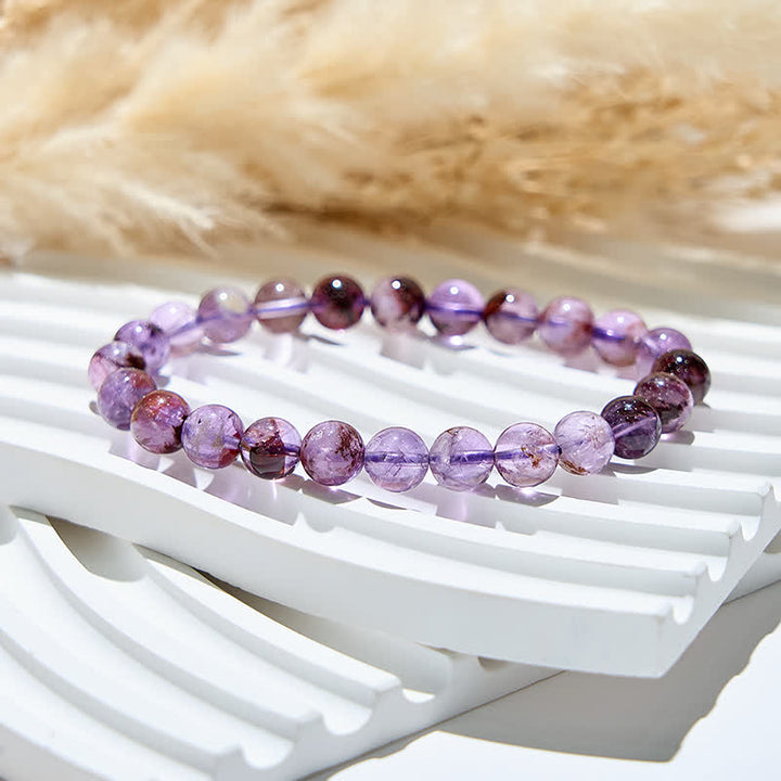 Bracelet en perles de quartz fantôme violet naturel Olivenorma