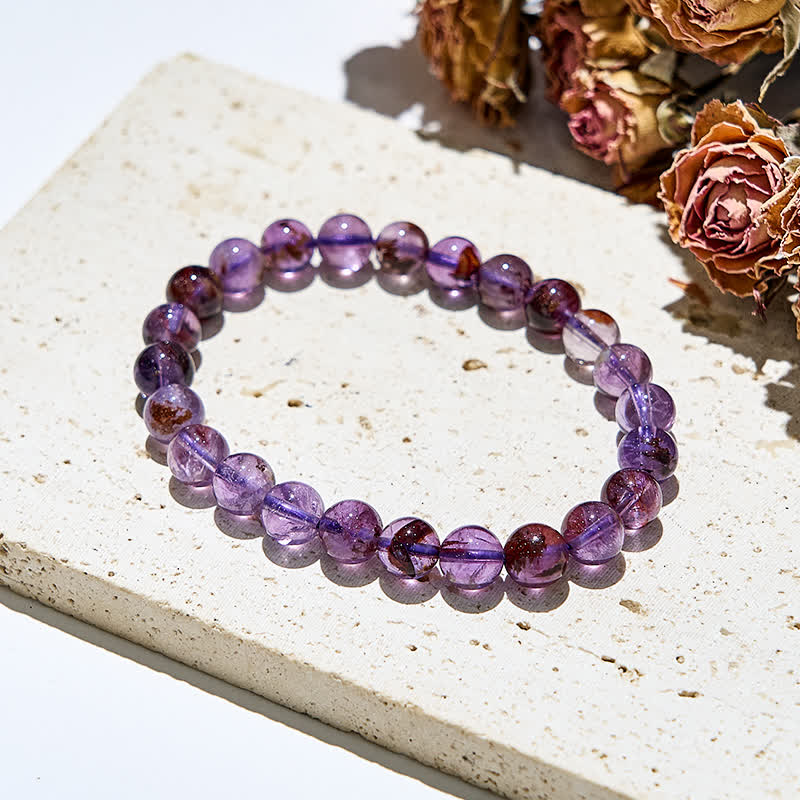 Bracelet en perles de quartz fantôme violet naturel Olivenorma