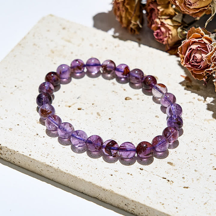 Bracelet en perles de quartz fantôme violet naturel Olivenorma