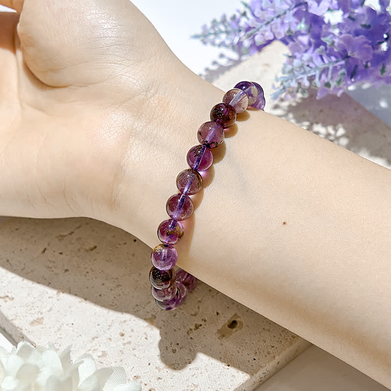 Bracelet en perles de quartz fantôme violet naturel Olivenorma