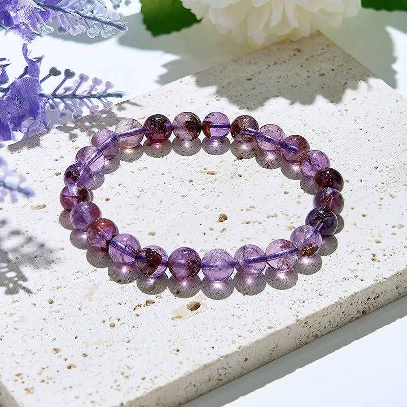 Bracelet en perles de quartz fantôme violet naturel Olivenorma