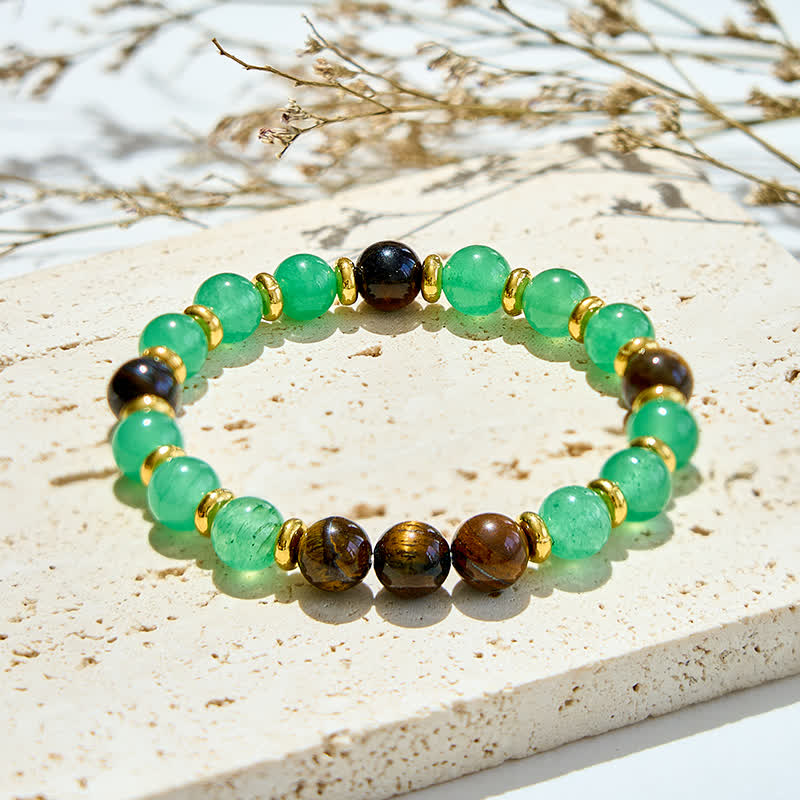 Bracelet en perles d'aventurine verte naturelle et œil de tigre Olivenorma