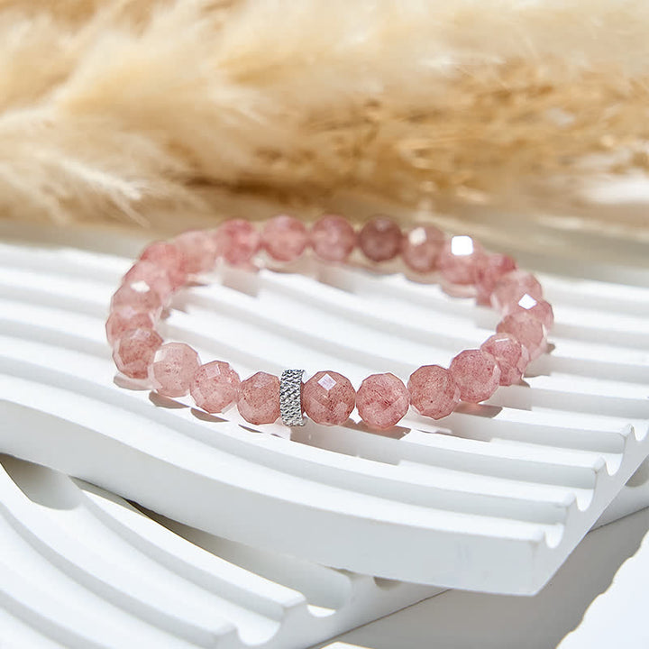 Bracelet en perles de quartz fraise naturel à face coupée Olivenorma