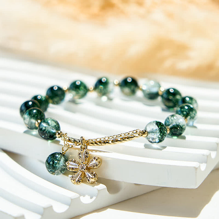 Bracelet pendentif en perles de quartz fantôme vert Olivenorma en forme de fleur de cerisier