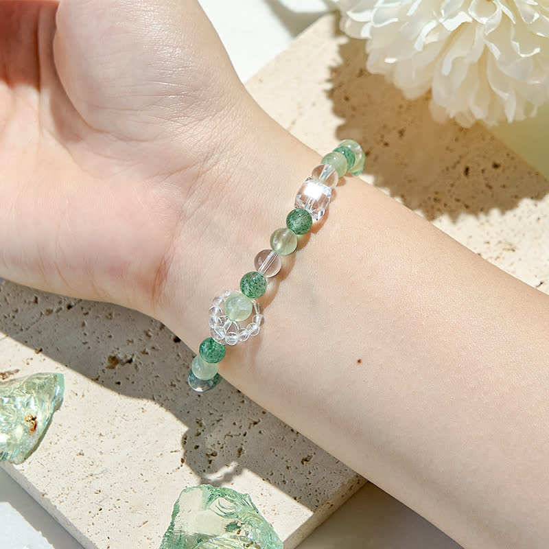 Bracelet de perles de quartz fraise vert péridot Olivenorma
