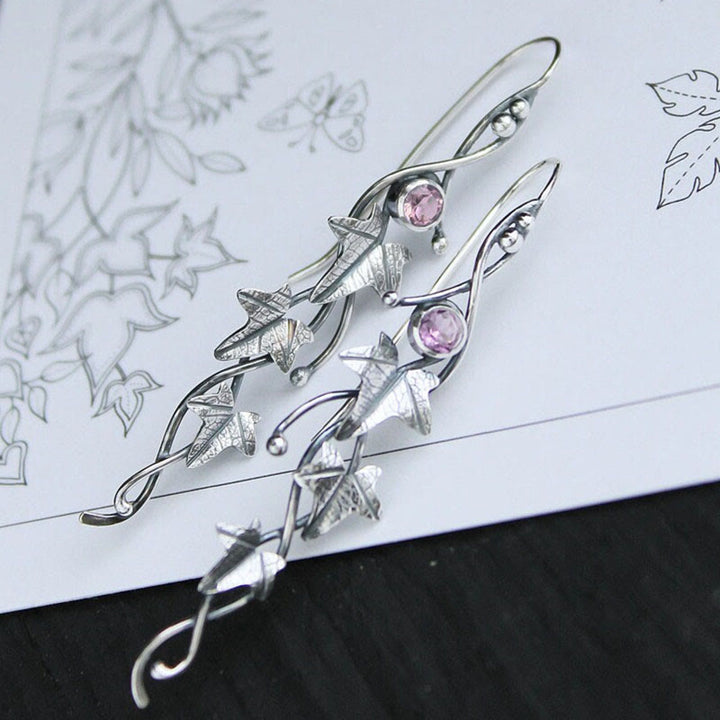 Boucles d'oreilles en forme de vigne incrustées de pierres précieuses authentiques Olivenorma