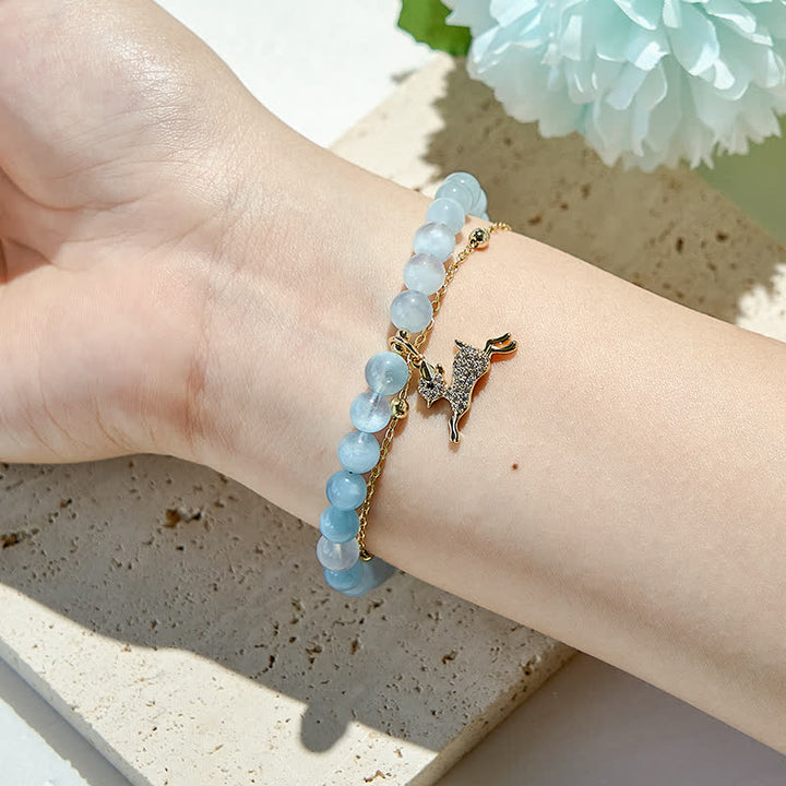 Bracelet pendentif faon en perles d'aigue-marine naturelles Olivenorma