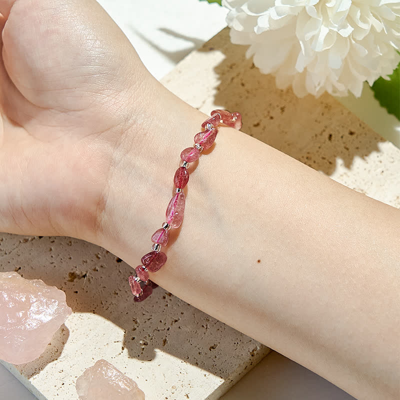 Bracelet en perles de quartz fraise naturel Olivenorma