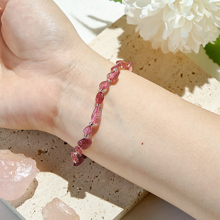 Bracelet en perles de quartz fraise naturel Olivenorma