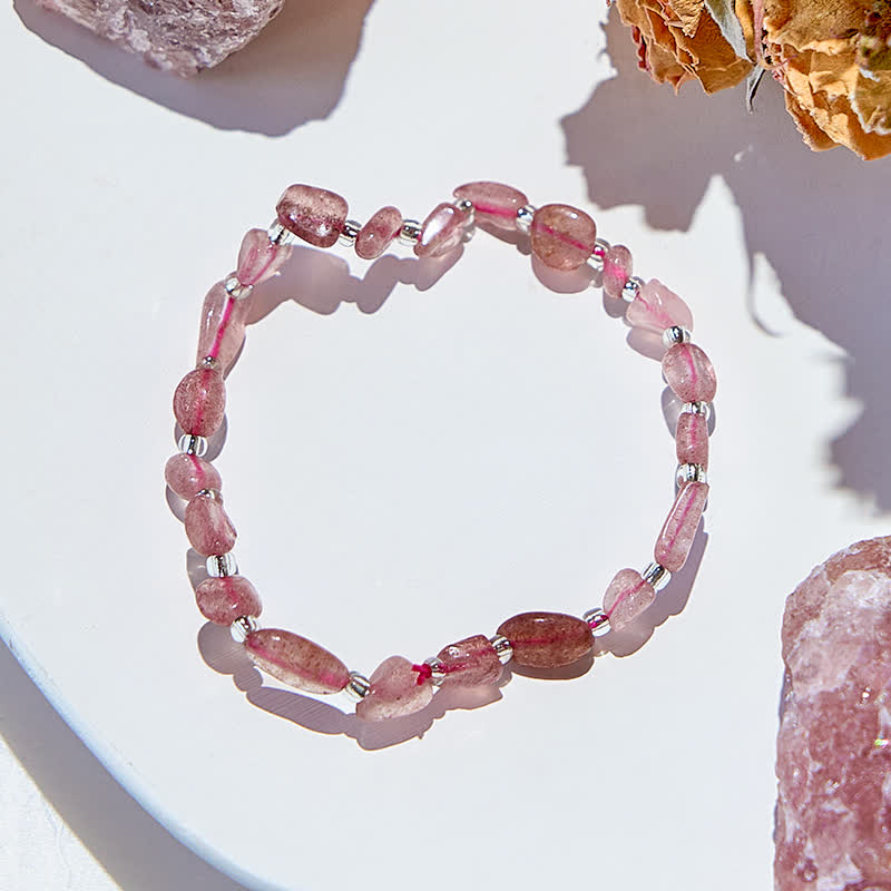 Bracelet en perles de quartz fraise naturel Olivenorma