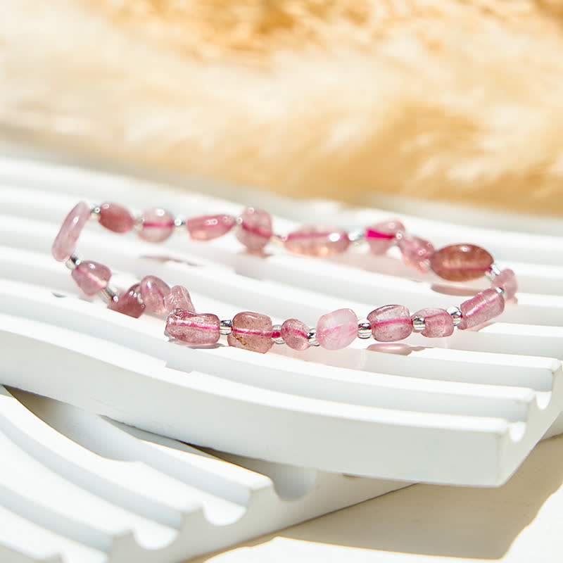 Bracelet en perles de quartz fraise naturel Olivenorma