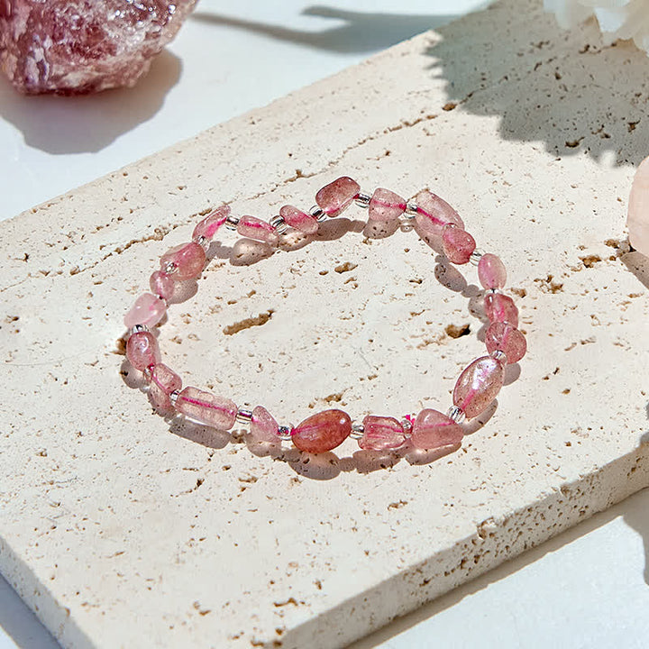 Bracelet en perles de quartz fraise naturel Olivenorma