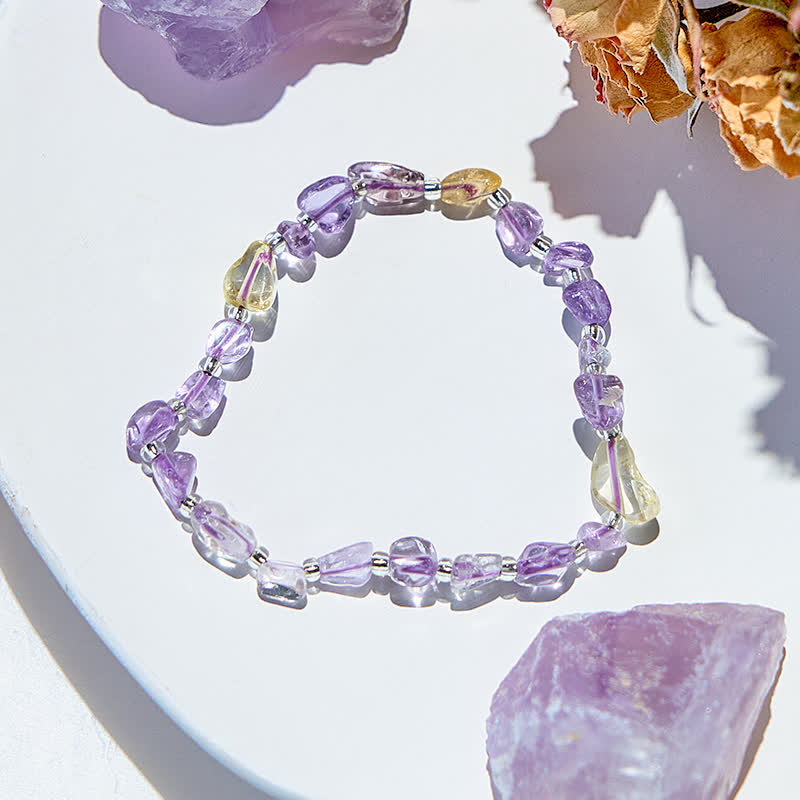 Bracelet en perles de lépidolite et de citrine naturelles Olivenorma