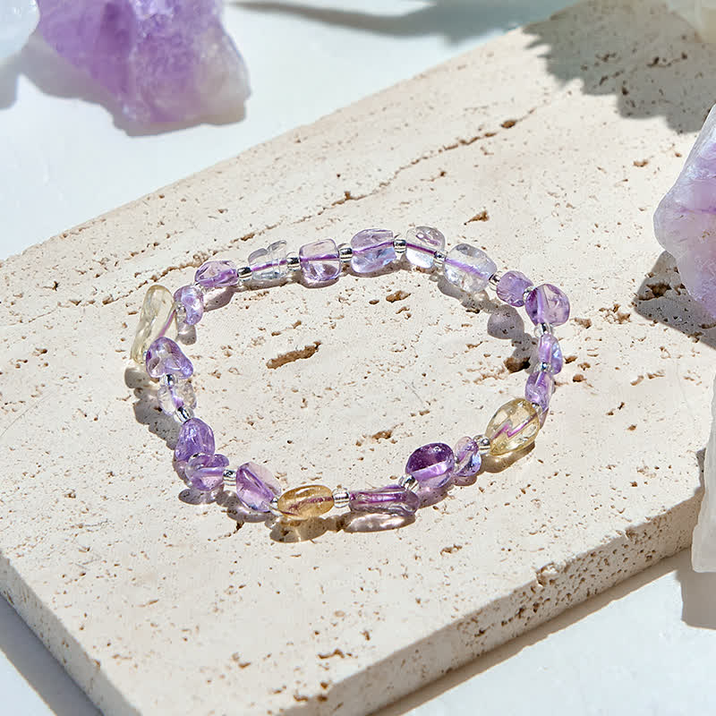 Bracelet en perles de lépidolite et de citrine naturelles Olivenorma